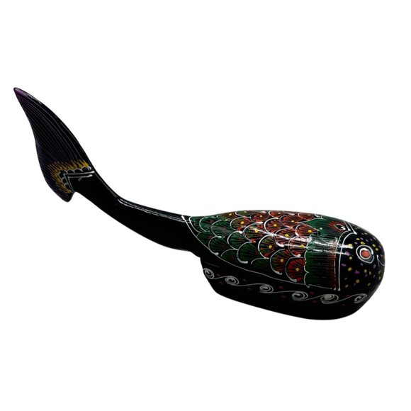 Hand-Painted Black Fish Trinket Dish With Vibrant Multicolor Scales Tail Design - Picture 1 of 8